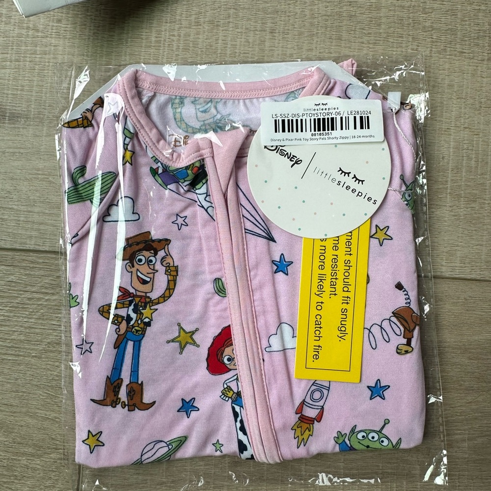 NIB Little Sleepies pink Toy Story shorty size 18-24m